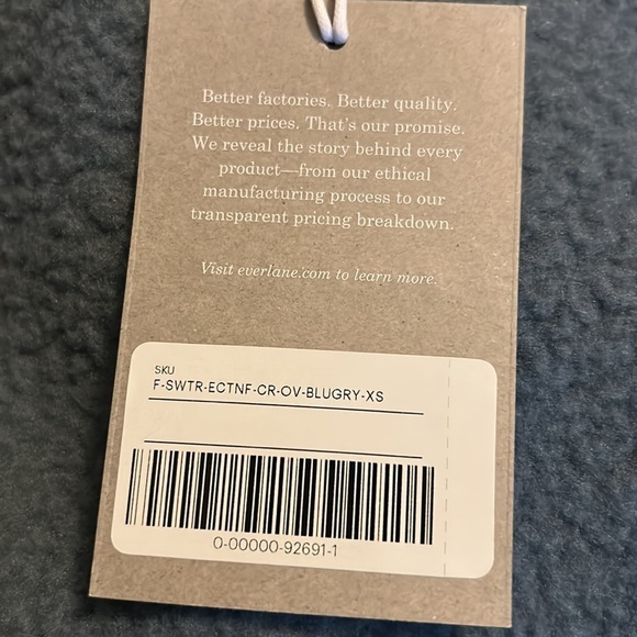 Everlane blue grey teddy fleece pullover size XS new - Picture 3 of 3